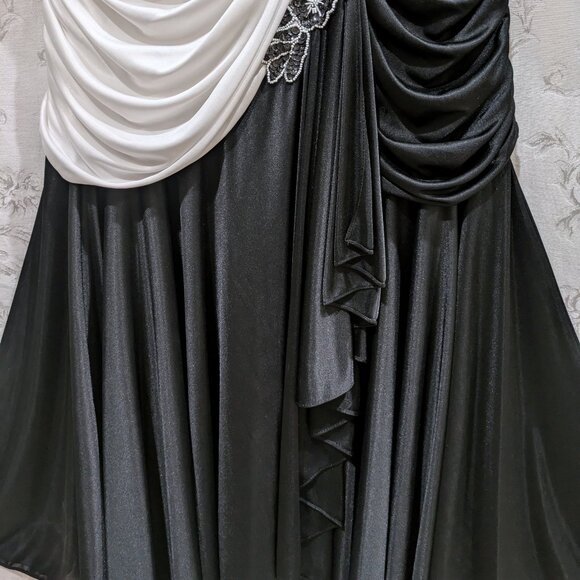 VTG 90s Ruched Black White Color Block Long Sleeve Gown 22W Elegant Evening Prom - Picture 4 of 7